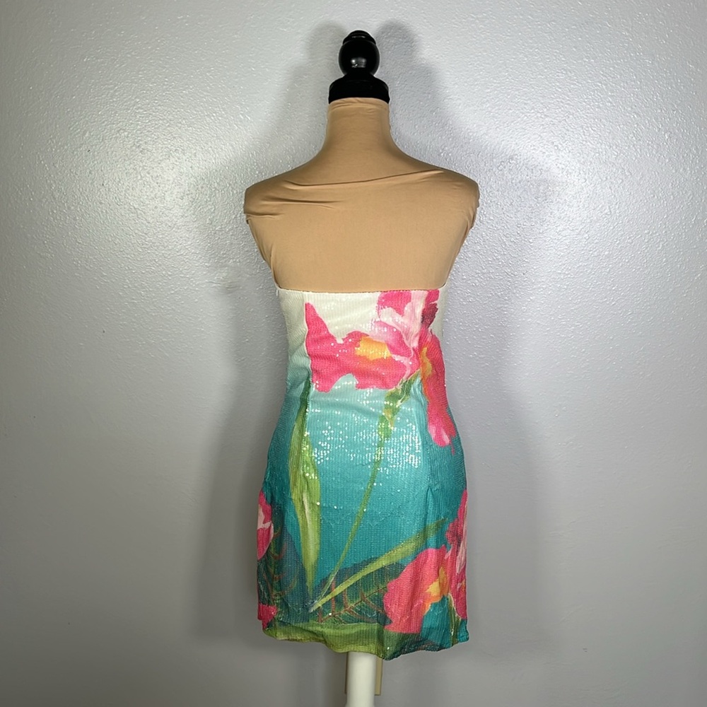 Strapless Floral Mini Dress - Multicolor - Picture 6 of 13